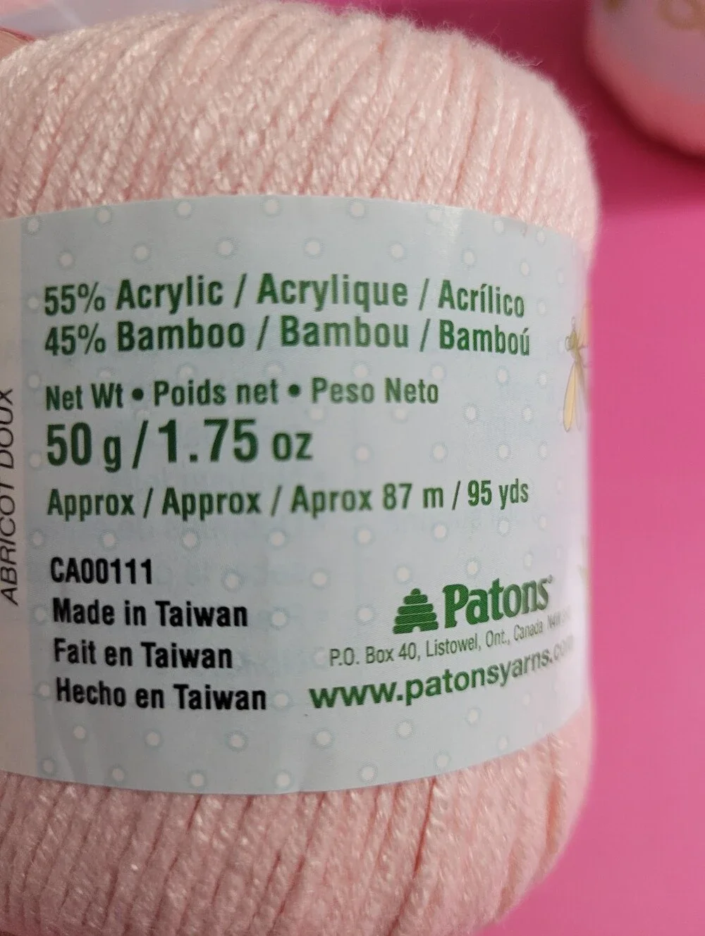 Patons Bamboo Baby Yarn Soft Apricot 55% Acrylic 45% Bamboo Lot 4 (1540)